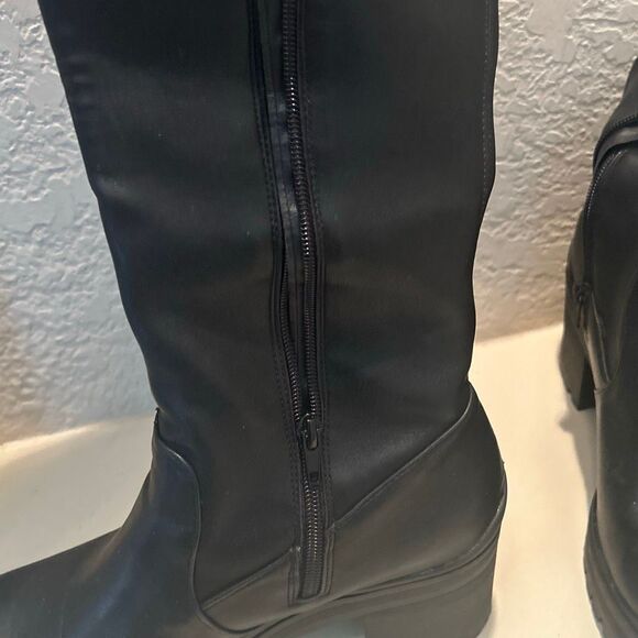 Madden Girl Women's Size 10 Tall Platform Boots Black Leather Chunky Knee High - Picture 6 of 15